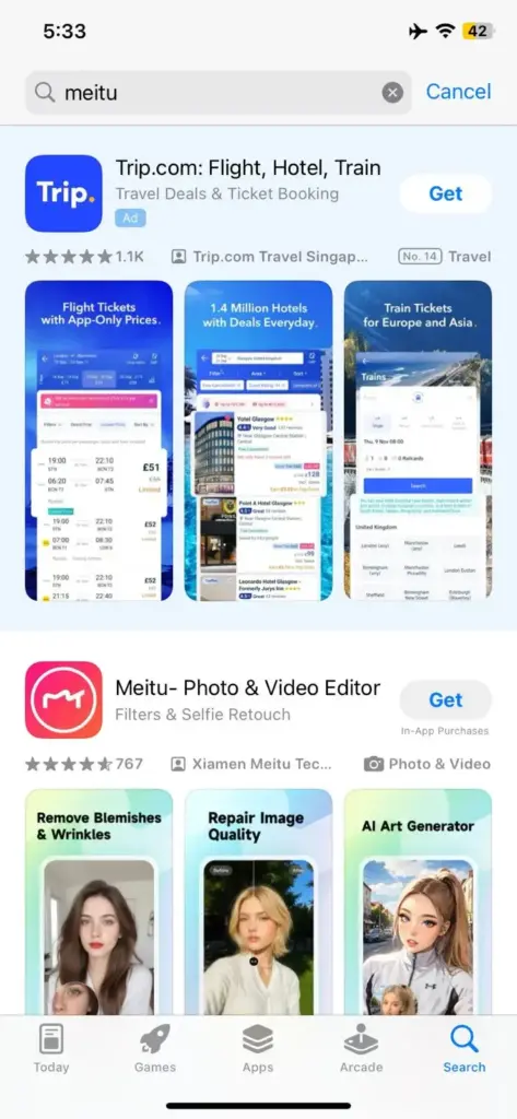 Step 3 Navigate the Meitu App by fliter and selfie retouch in AppStore